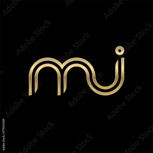 Initial lowercase letter mi, linked outline rounded logo, elegant golden color on black background