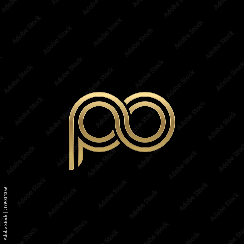Initial lowercase letter po, linked outline rounded logo, elegant golden color on black background Initial lowercase letter po, linked outline rounded logo, elegant golden color on black background