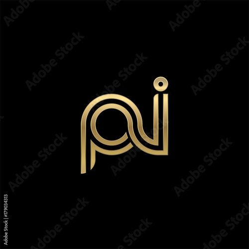 Initial lowercase letter pi, linked outline rounded logo, elegant golden color on black background