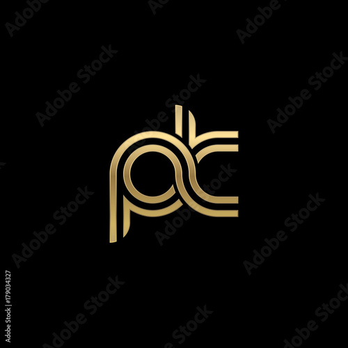 Initial lowercase letter pk, linked outline rounded logo, elegant golden color on black background