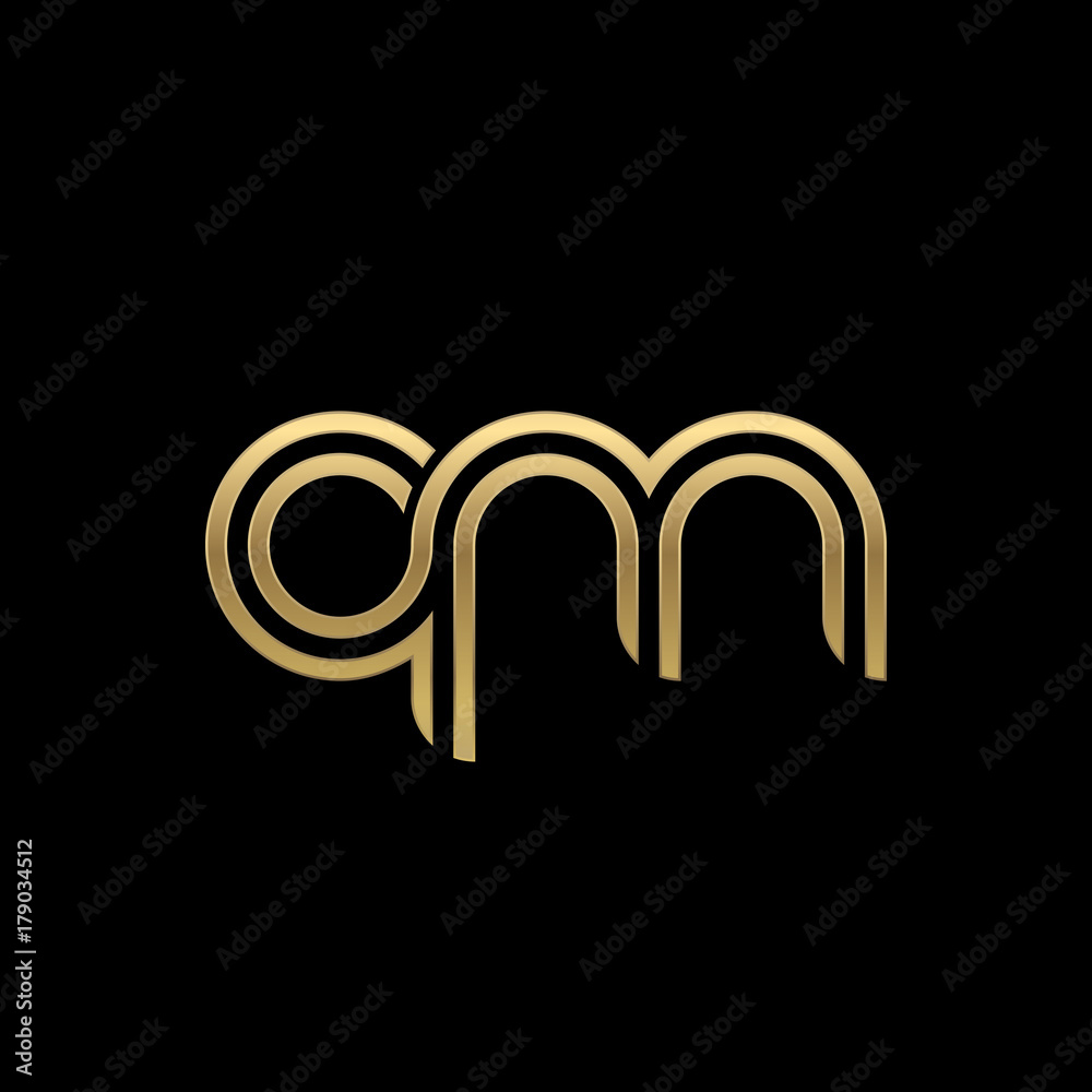 Initial lowercase letter qm, linked outline rounded logo, elegant golden color on black background Initial lowercase letter qm, linked outline rounded logo, elegant golden color on black background