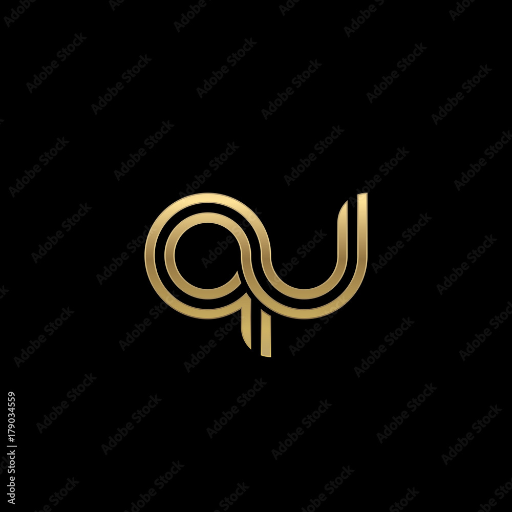 Initial lowercase letter qu, linked outline rounded logo, elegant golden color on black background Initial lowercase letter qu, linked outline rounded logo, elegant golden color on black background