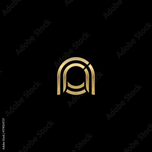 Initial lowercase letter ra, ar, linked outline rounded logo, elegant golden color on black background