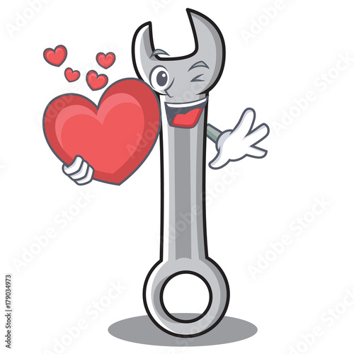 With heart spanner character cartoon style