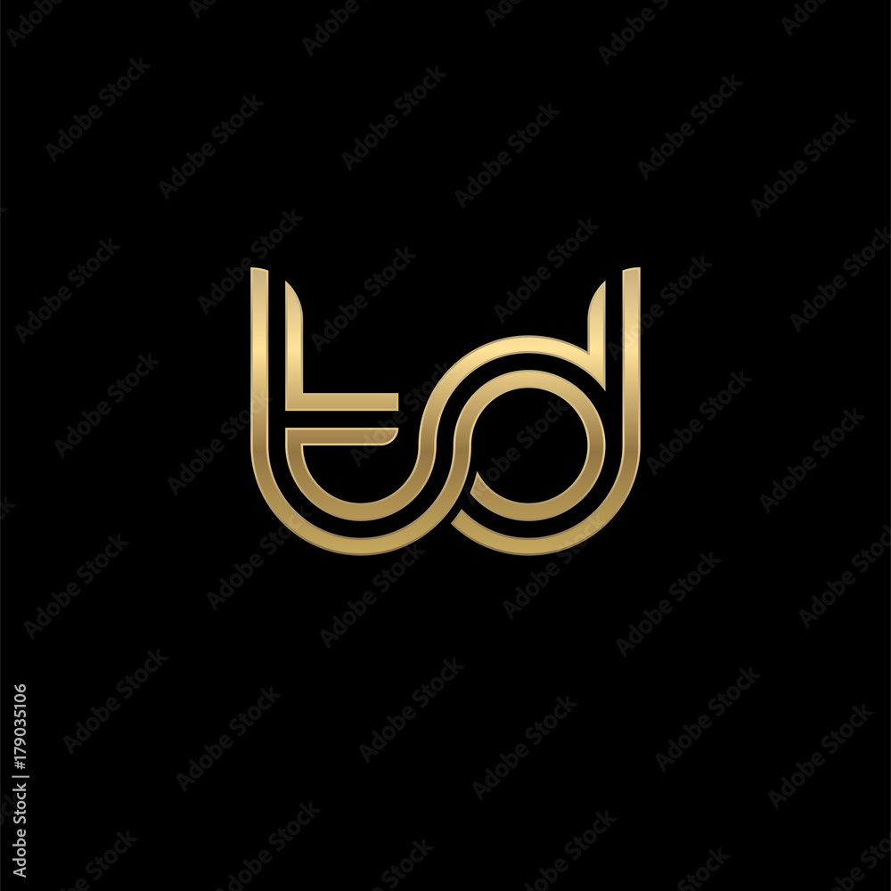 Initial lowercase letter td, linked outline rounded logo, elegant golden color on black background Initial lowercase letter td, linked outline rounded logo, elegant golden color on black background
