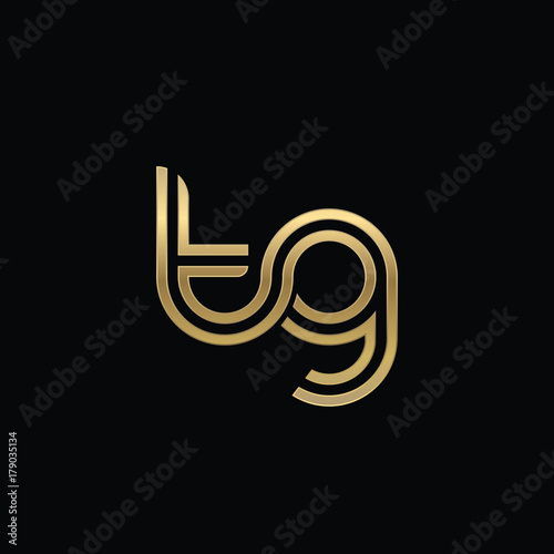 Initial lowercase letter tg, linked outline rounded logo, elegant golden color on black background