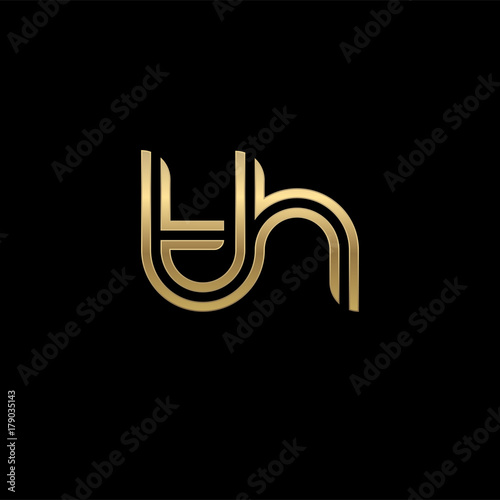 Initial lowercase letter th, linked outline rounded logo, elegant golden color on black background