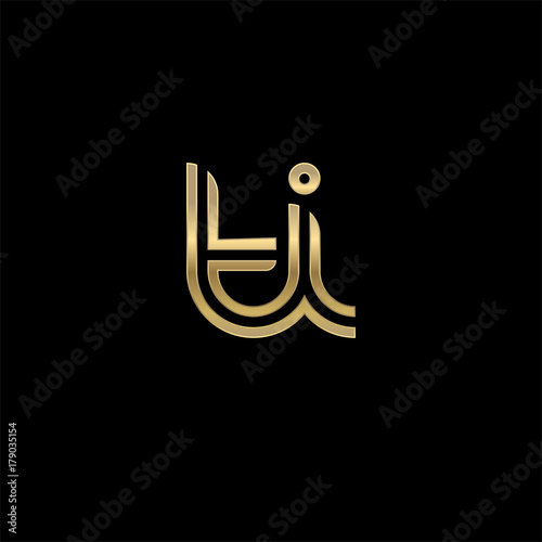 Initial lowercase letter ti, linked outline rounded logo, elegant golden color on black background
