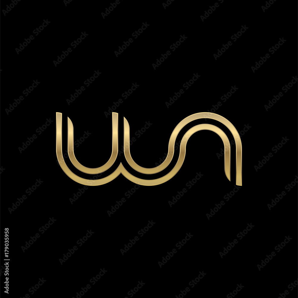 Initial lowercase letter wn, w, n, linked outline rounded logo, elegant golden color on black background Initial lowercase letter wn, w, n, linked outline rounded logo, elegant golden color on black background