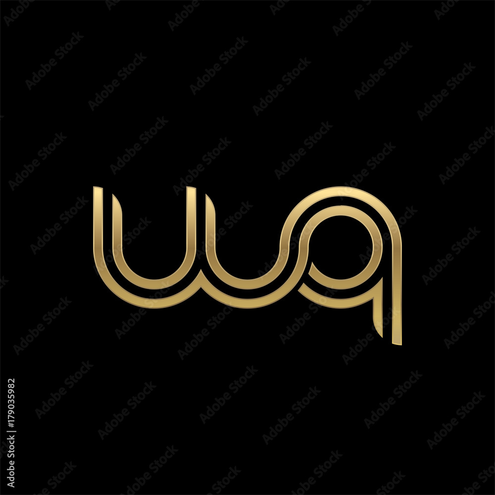Initial lowercase letter wq, linked outline rounded logo, elegant golden color on black background Initial lowercase letter wq, linked outline rounded logo, elegant golden color on black background