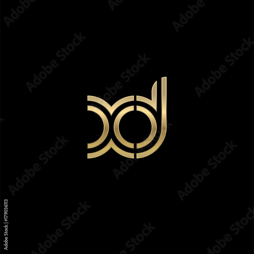 Initial lowercase letter xd, linked outline rounded logo, elegant golden color on black background