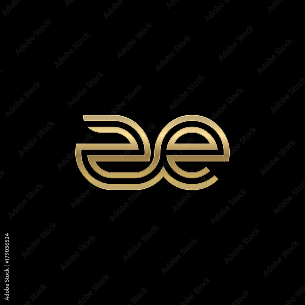 Obraz premium Initial lowercase letter ze, linked outline rounded logo, elegant golden color on black background