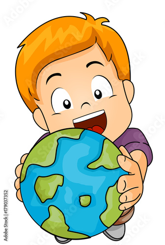 Kid Boy Hold Earth Illustra...