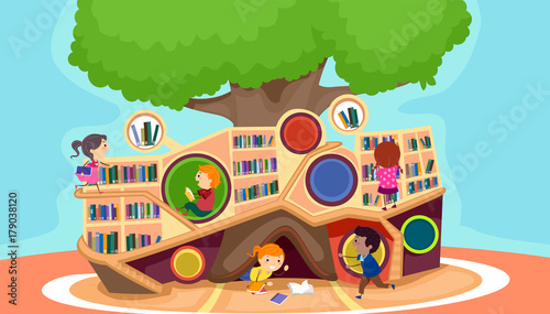 Stickman Kids Modern Library Illustration