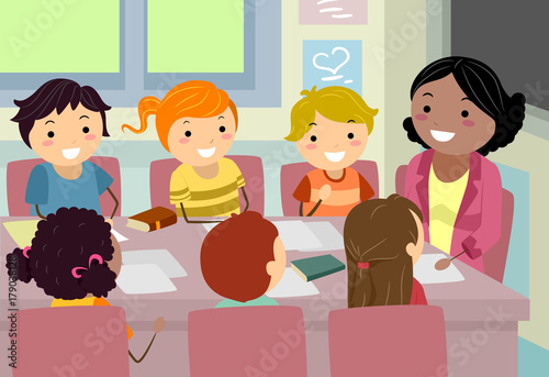 Stickman Kids Teacher Council Meeting Illustration