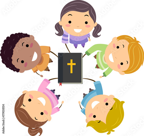 Stickman Kids Hands In Bible Illustration