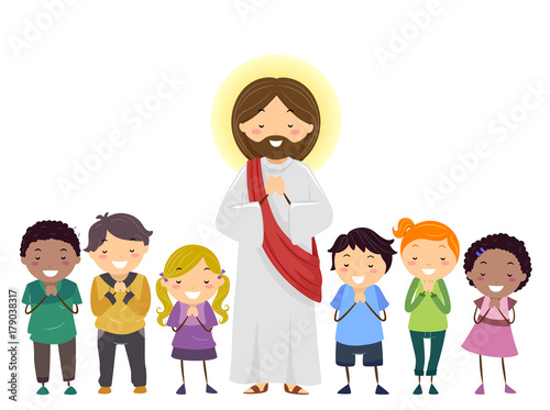 Stickman Kids Jesus Praying Illustration