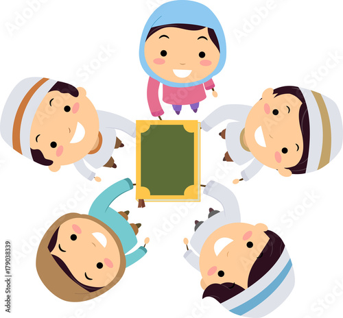 Stickman Kids Muslim Hands In Quran Illustration