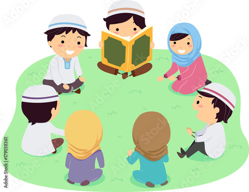 Stickman Kids Quran Reading Illustration