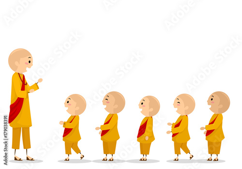 Stickman Kids Monk Line Boys Illustration