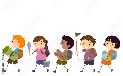 Stickman Kids Summer Camp Walk Illustration