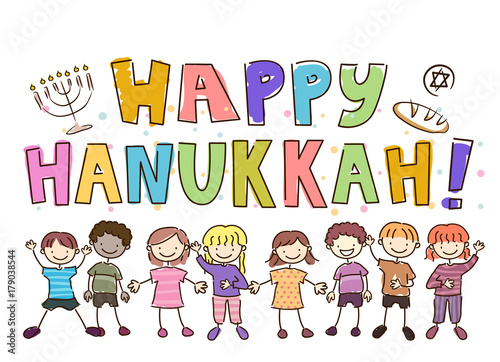 Stickman Kids with Happy Hanukkah
