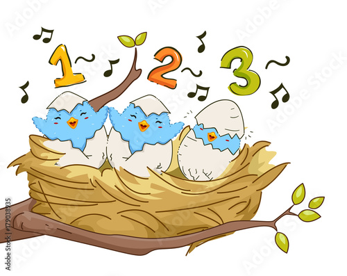Birds Nest Sing 123 Illustration