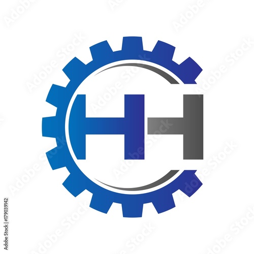 hh initial logo vector with gear blue gray