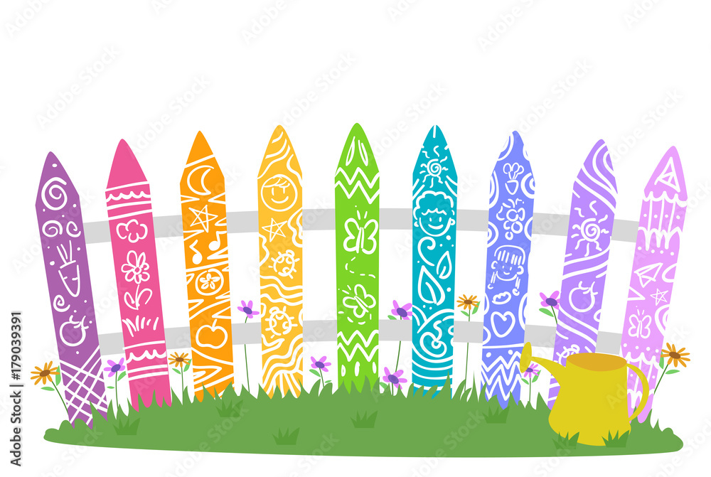 Garden Fence Rainbow Color Doodle Illustration Garden Fence Rainbow Color Doodle Illustration