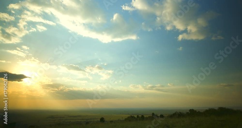 Timelapse of a colorful sunset at Maasai Mara National Park. Kenya, Africa