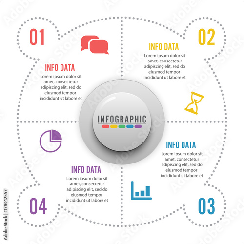 Vector infographic circle template with 4 steps, parts, options, sectors, stages. Can be used for graph, pie chart, workflow layout, cycling diagram, brochure, report, presentation.