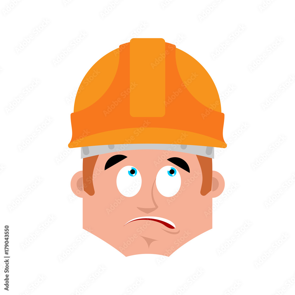 Builder surprised emotion avatar. Worker in protective helmets astonished emoji face. Vector illustration Builder surprised emotion avatar. Worker in protective helmets astonished emoji face. Vector illustration