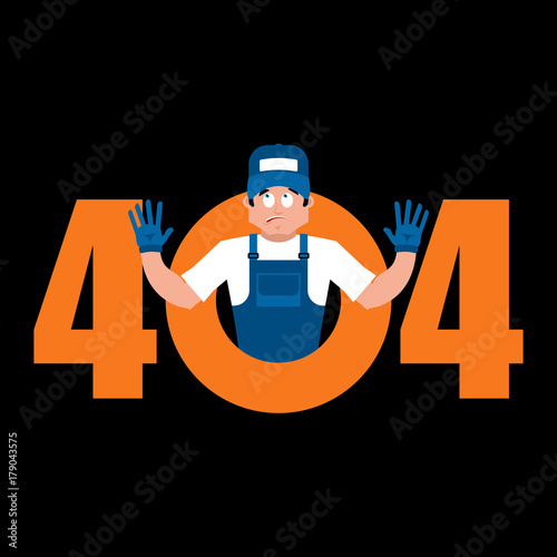 Error 404 Plumber surprise. Page not found template for web site. Fitter does not know and is surprised. Page lost and found message. problem disconnect