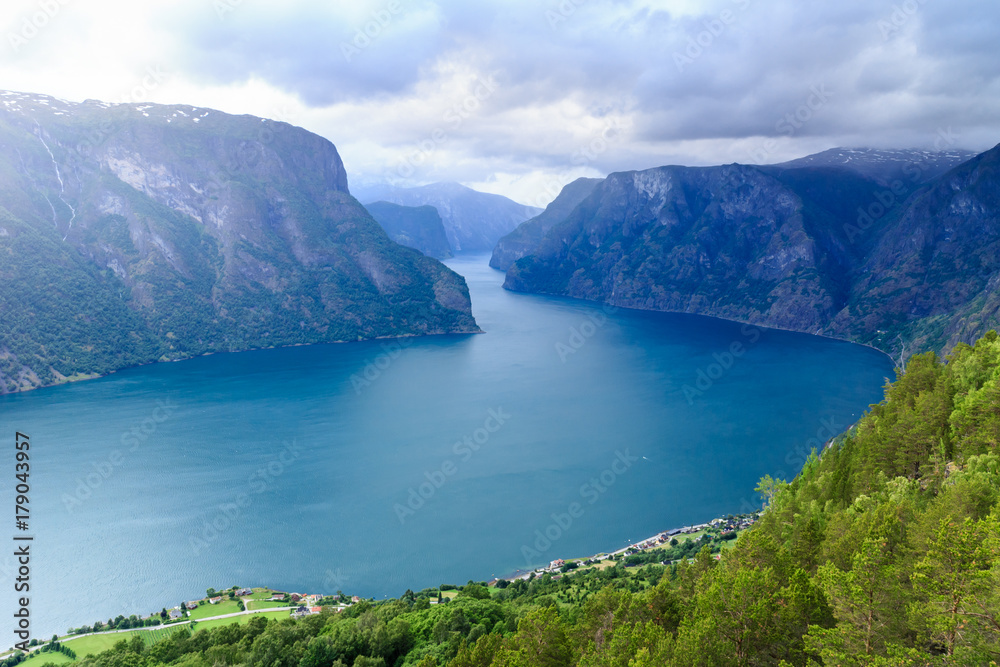 View of the fjords and Aurland valley in Norway