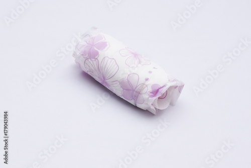 Used Disposable Sanitary Pads Over White Background