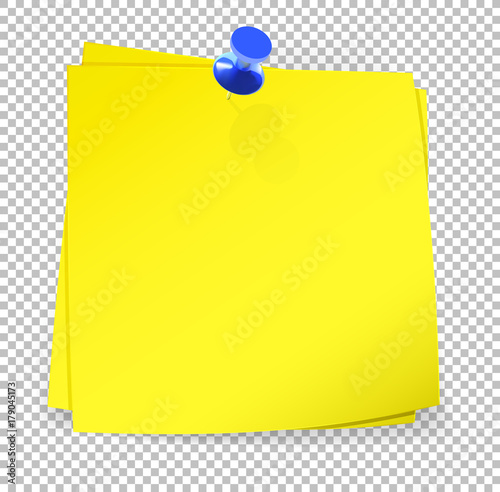Colorful sticky notes attached with blue pin on transparent background