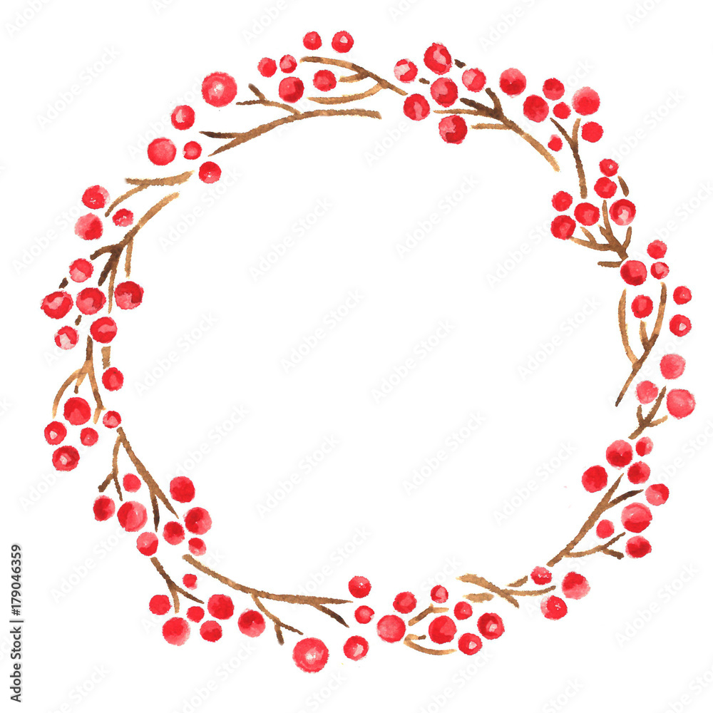 Watercolor Christmas wreath of holly berries Watercolor Christmas wreath of holly berries