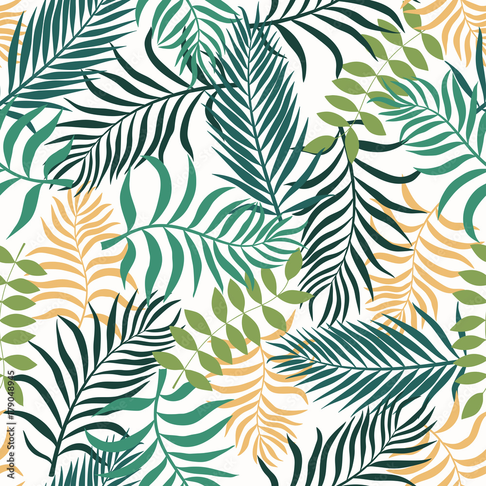 Tropical background with palm leaves. Seamless floral pattern Tropical background with palm leaves. Seamless floral pattern