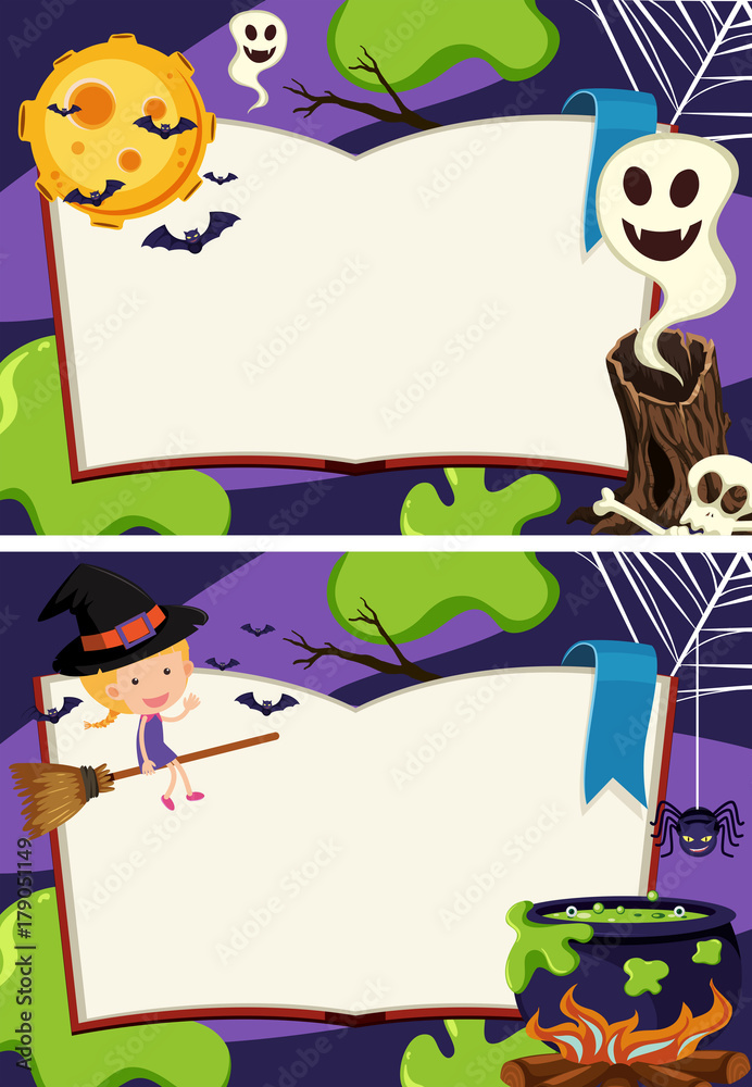 Naklejka premium Two border templates with halloween night