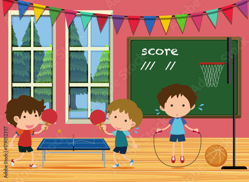Kids playing sports in the room