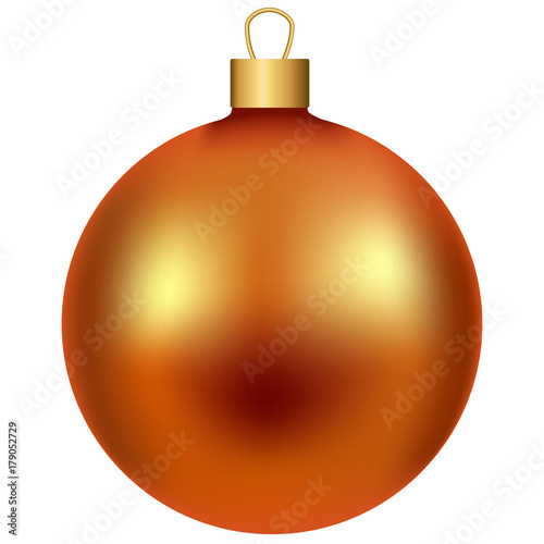 Orange realistic shiny christmas bauble ornament, isolated on white background, vector illustration