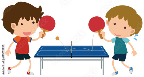 Two boys playing table tennis