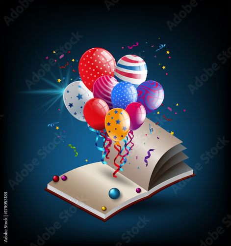 Book with party balloons