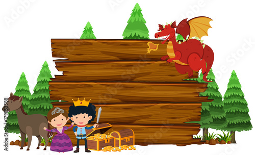 Wooden sign with dragon and princess