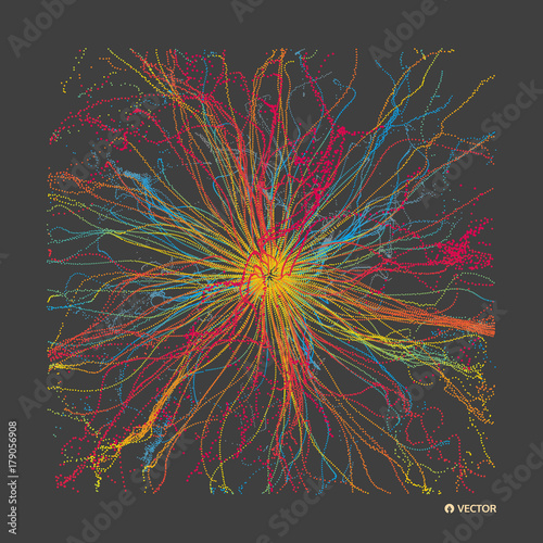 Abstract science or technology background. Array with dynamic particles. Vector illustration.