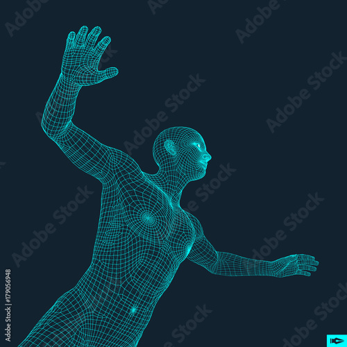 3D Model of Man. Human Body Wire Model. Design Element. Technology Vector Illustration.