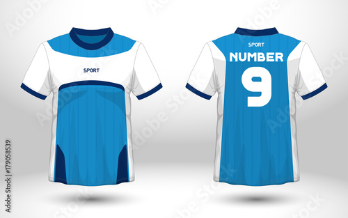 Layout football sport t-shirt design. Template front, back view. Soccer kit national team shirt mock up. Vector Illustration.