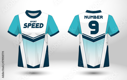 Layout football sport t-shirt design. Template front, back view. Soccer kit national team shirt mock up. Vector Illustration.