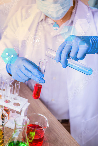 scientist working in science and chemical for health. Doctor in lap test. photo