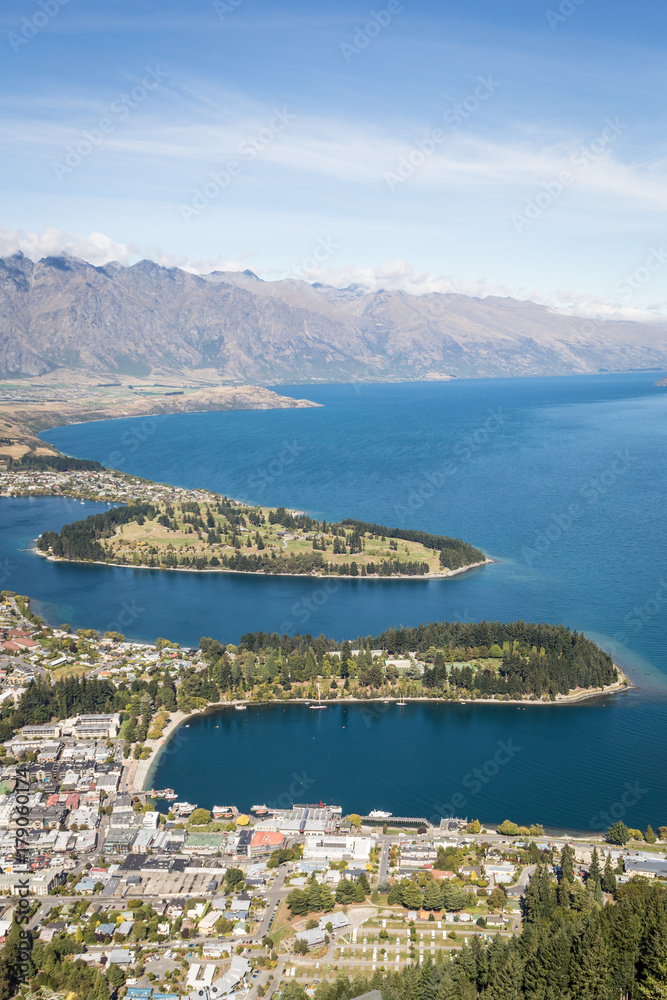 Aerial view of Queenstown in New Zealand